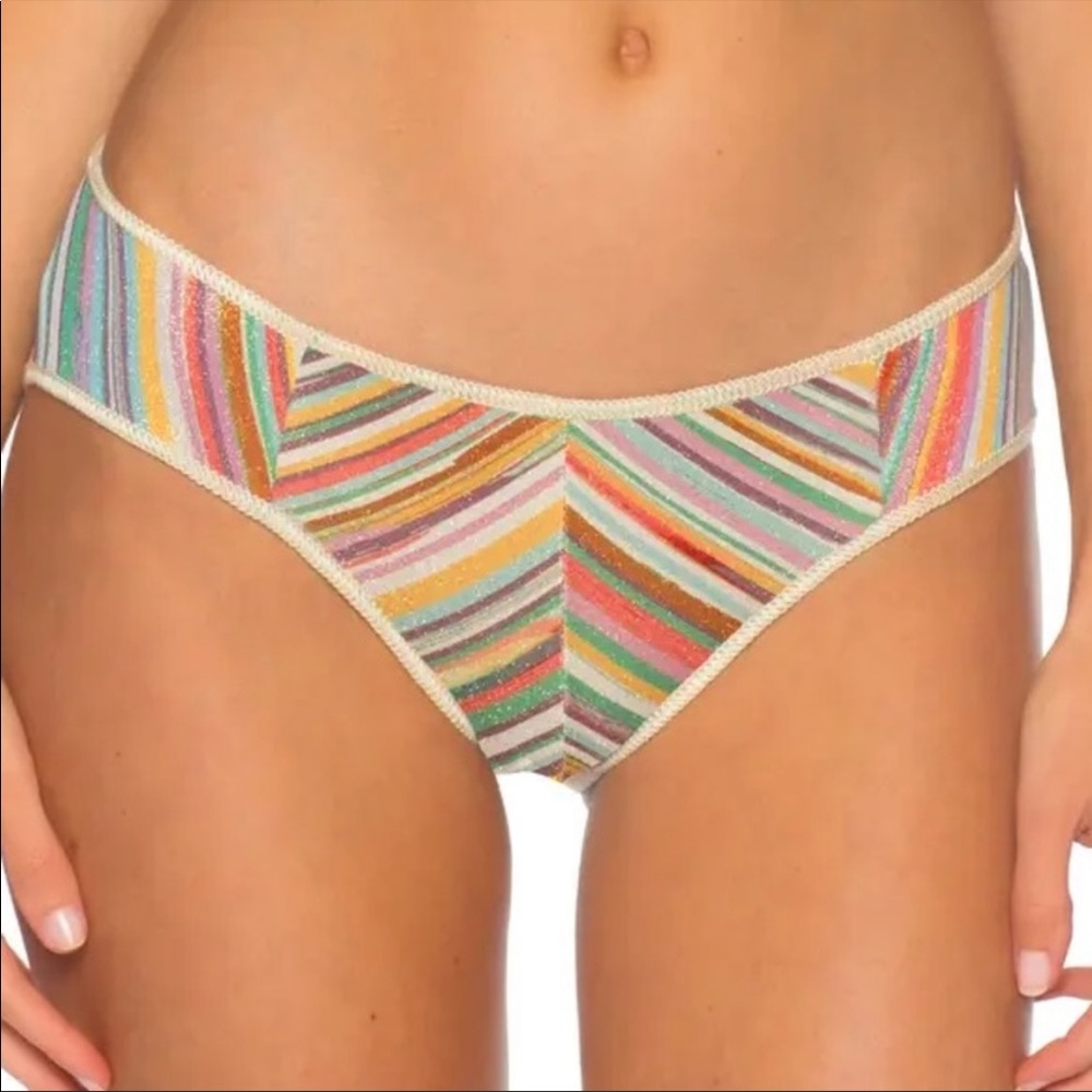 Becca Rebecca Virtue Kasbah Mia Metallic Stripe American Bikini Bottoms M NWOT